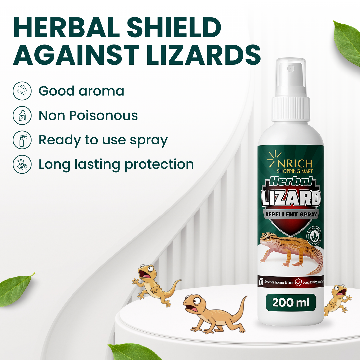 Nrich Herbal Lizard Repellent Spray for Home | Natural Anti Lizard Spray Repellent | Safe Pest Control Spray | Long Lasting Herbal Solution to Keep Away Lizards Indoors & Outdoors