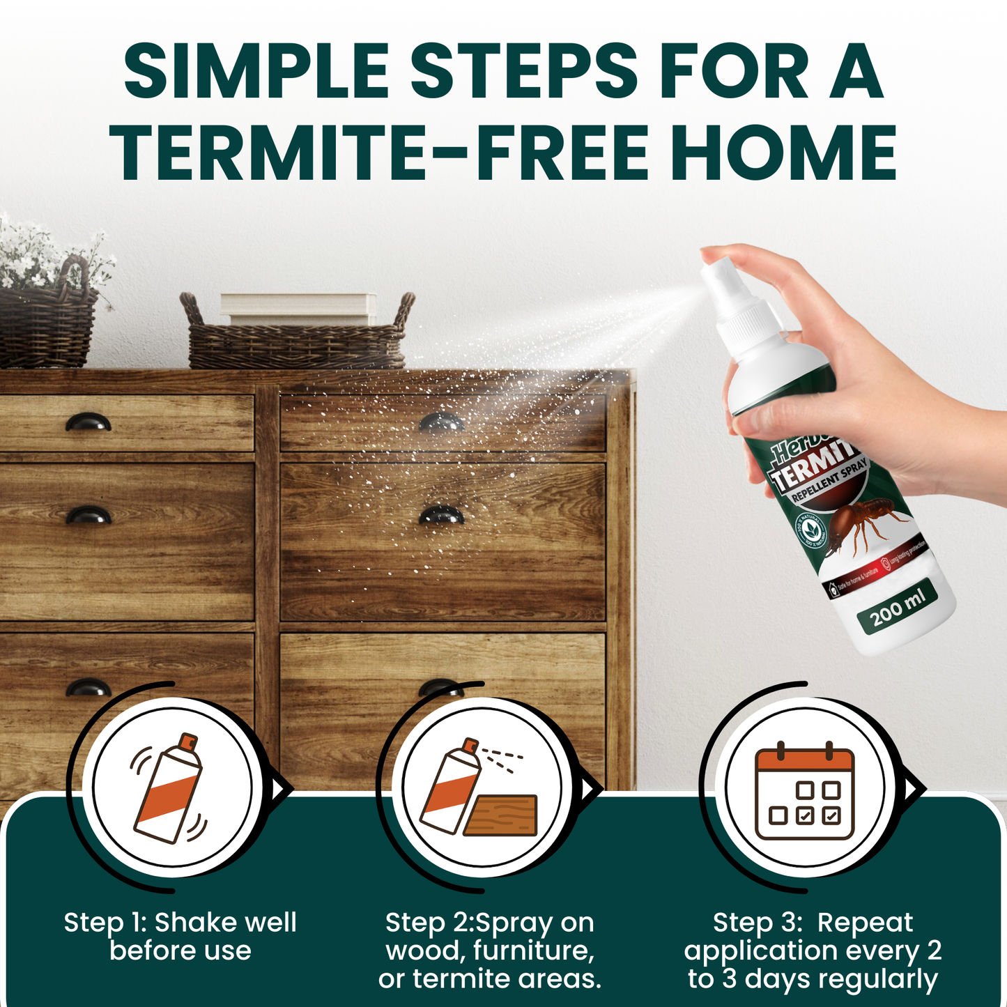 Nrich Herbal Termite Repellent - 200ml | Termite killer Spray for Home & Wood | Fast Action Pest Control Spray | Termite Control | best termite treatment do it yourself | Anti Wood Borer | No Chemical