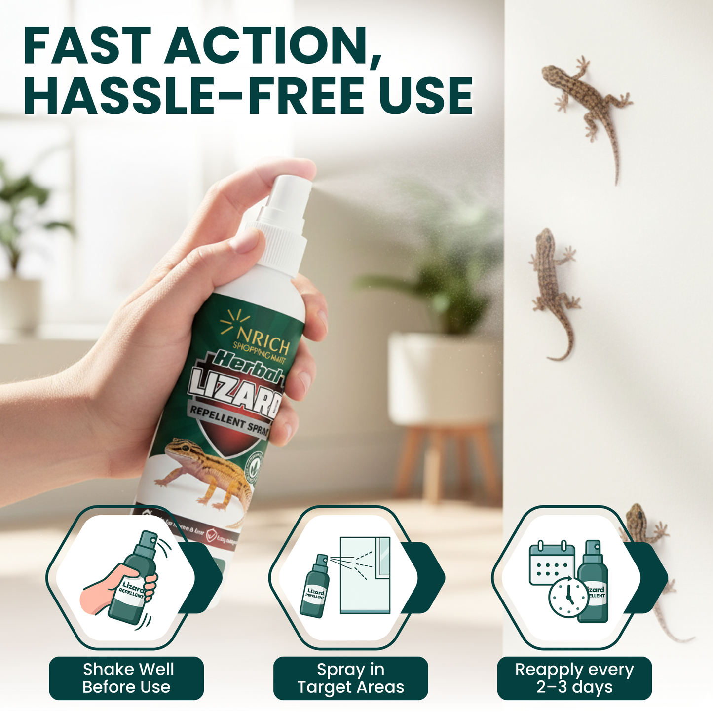 Nrich Herbal Lizard Repellent Spray for Home | Natural Anti Lizard Spray Repellent | Safe Pest Control Spray | Long Lasting Herbal Solution to Keep Away Lizards Indoors & Outdoors