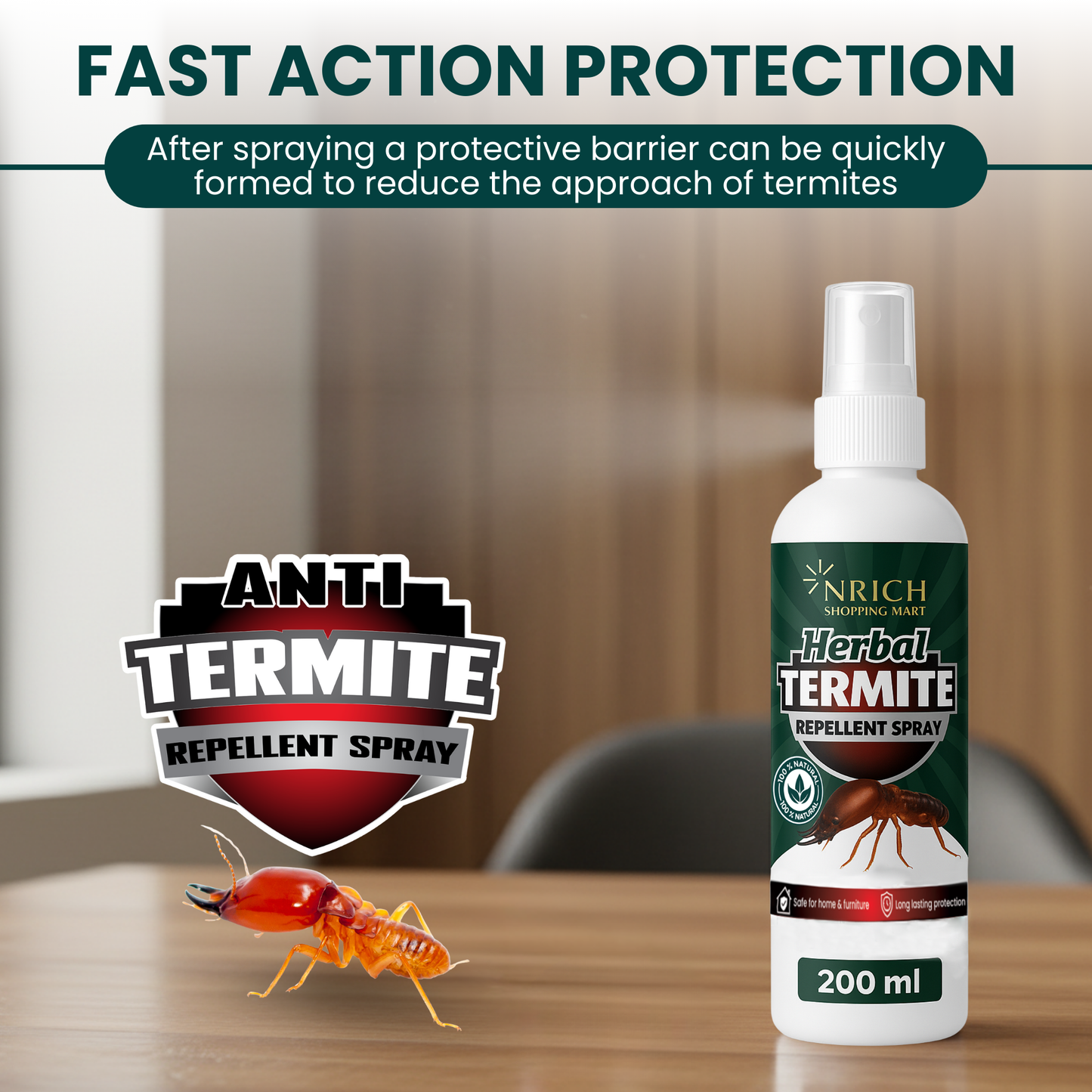 Nrich Herbal Termite Repellent - 200ml | Termite killer Spray for Home & Wood | Fast Action Pest Control Spray | Termite Control | best termite treatment do it yourself | Anti Wood Borer | No Chemical
