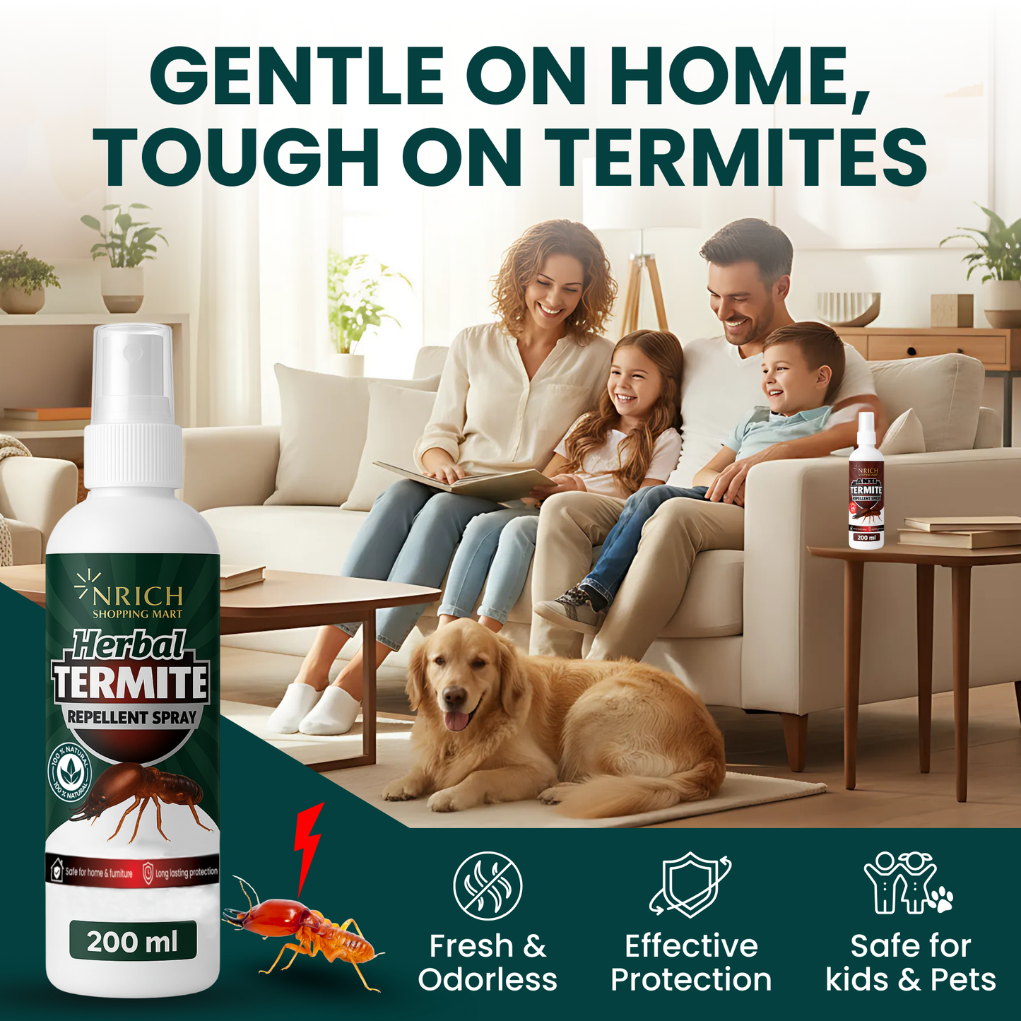 Nrich Herbal Termite Repellent - 200ml | Termite killer Spray for Home & Wood | Fast Action Pest Control Spray | Termite Control | best termite treatment do it yourself | Anti Wood Borer | No Chemical