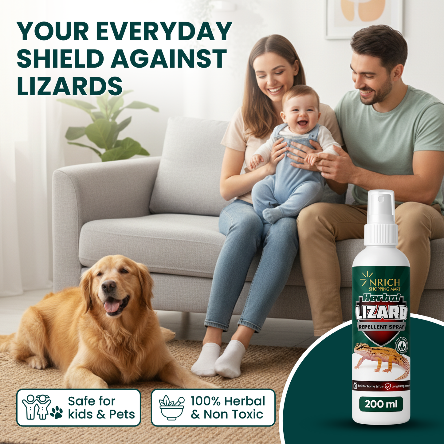 Nrich Herbal Lizard Repellent Spray for Home | Natural Anti Lizard Spray Repellent | Safe Pest Control Spray | Long Lasting Herbal Solution to Keep Away Lizards Indoors & Outdoors