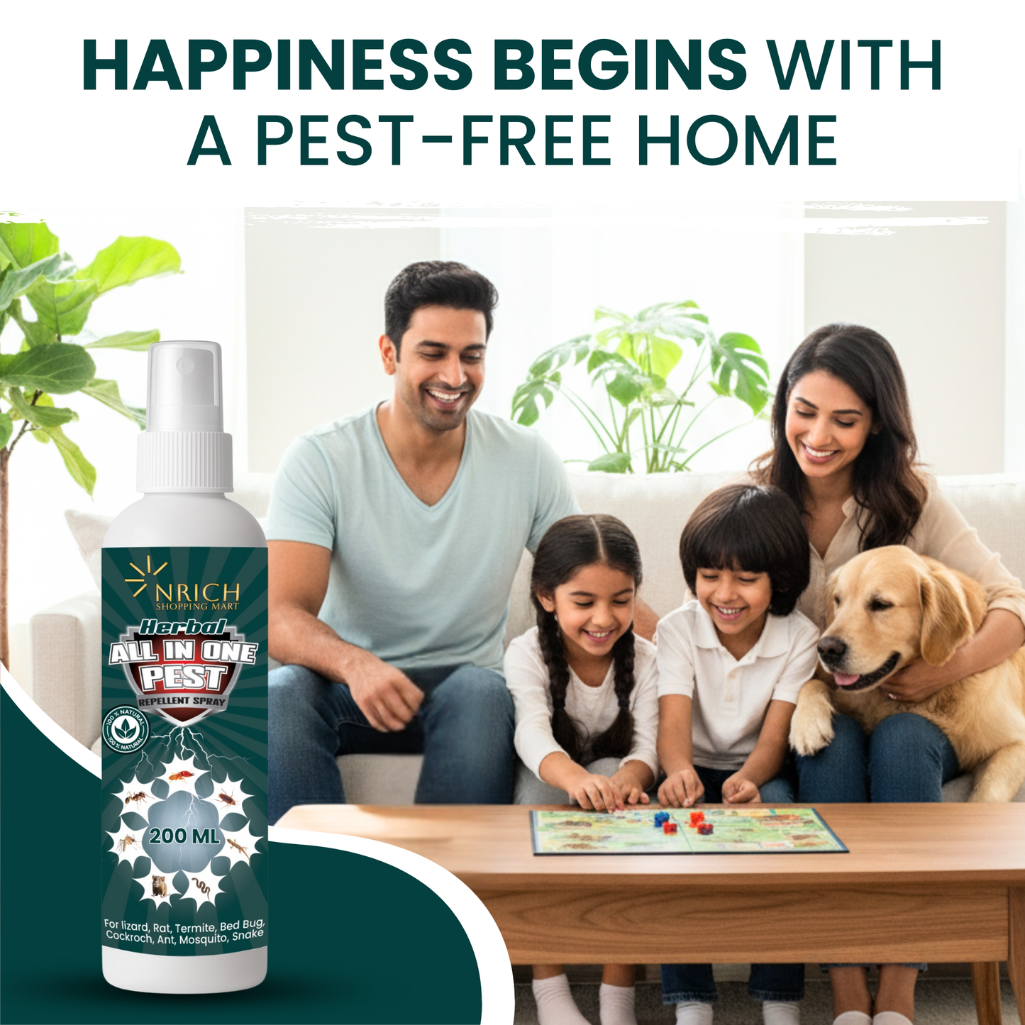 Nrich All-in-One Pest Control Spray | Rat Repellent Spray for Car & Home | Lizard, Cockroach, Ant & Bed Bug Repellent | Herbal Insect Repellent Spray | Safe Indoor & Outdoor Use