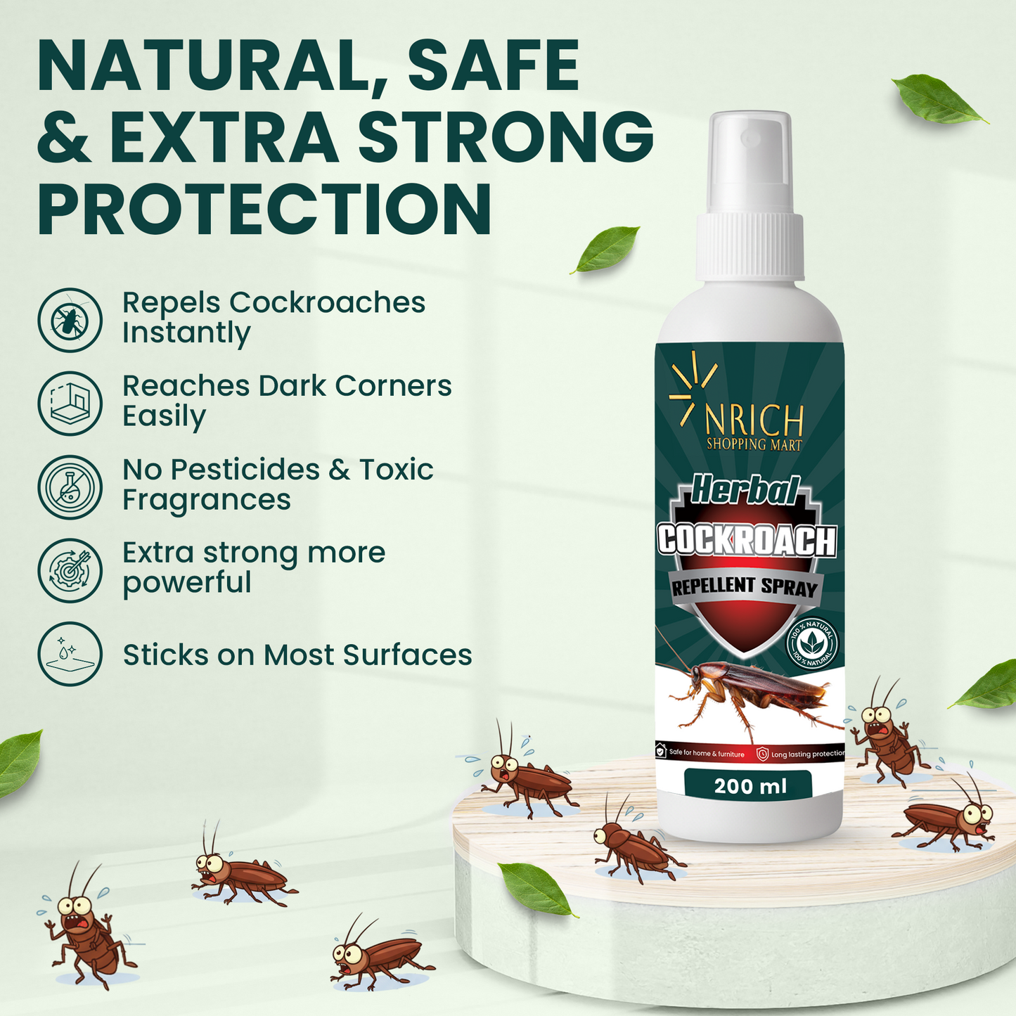 Nrich Herbal Cockroach Repellent Spray | Safe Cockroach Spray for Kitchen & Home | Long-Lasting Herbal Protection