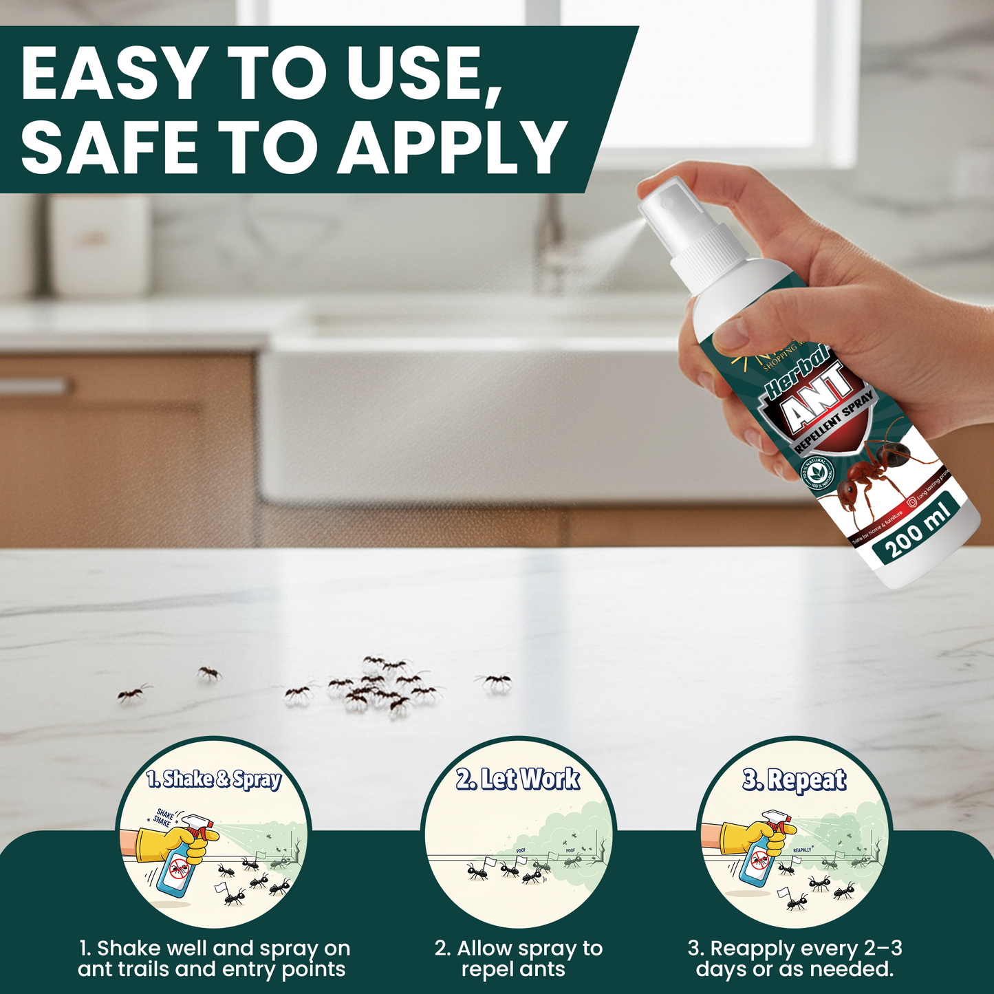 Nrich Herbal Ant Repellent Spray | Safe Ant Spray for Home & Kitchen | Long Lasting Ant Repellent for Indoor & Outdoor Use