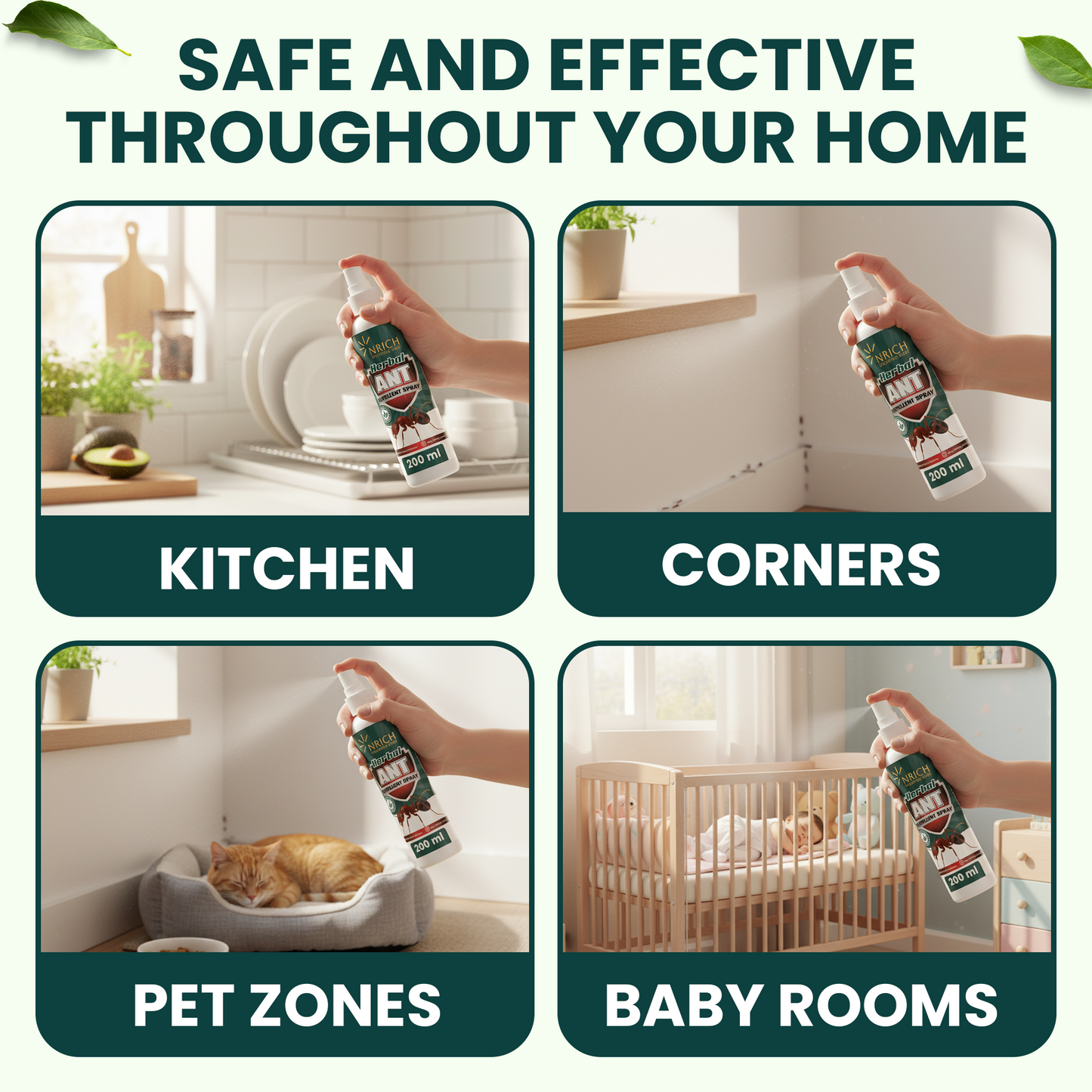 Nrich Herbal Ant Repellent Spray | Safe Ant Spray for Home & Kitchen | Long Lasting Ant Repellent for Indoor & Outdoor Use