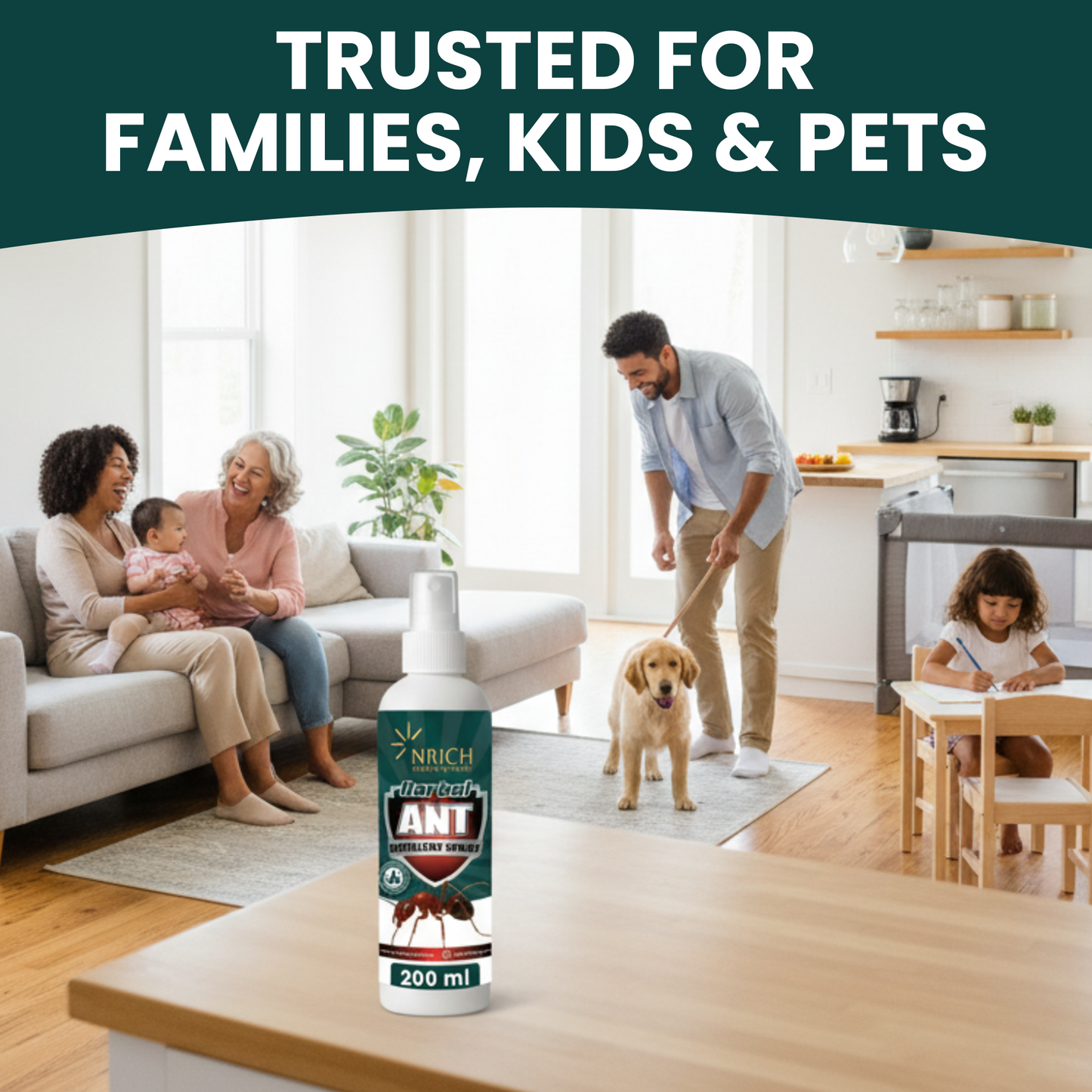 Nrich Herbal Ant Repellent Spray | Safe Ant Spray for Home & Kitchen | Long Lasting Ant Repellent for Indoor & Outdoor Use