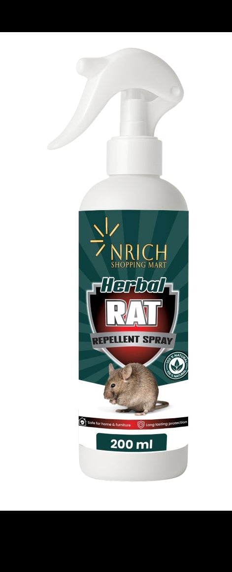 Nrich Herbal Rat Repellent Spray for Car & Home | Natural Essential Oil Formula | Safe Rodent Repellent for Car Engine, Wires & Interiors | Long-Lasting Rat Protection